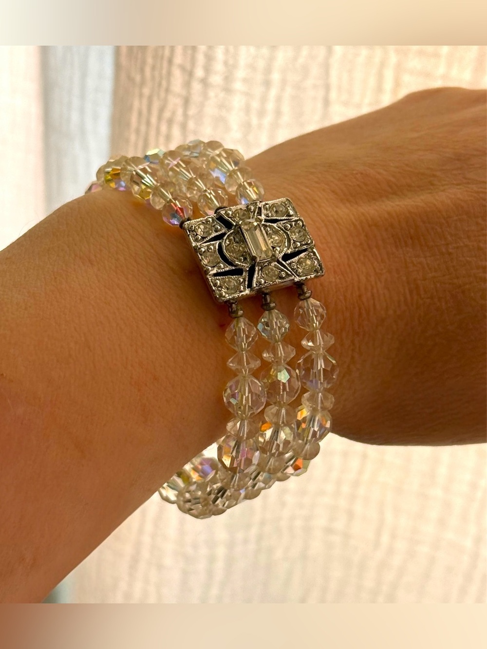1950s–60s Aurora Crystal Three-Strand Rhinestone Bracelet